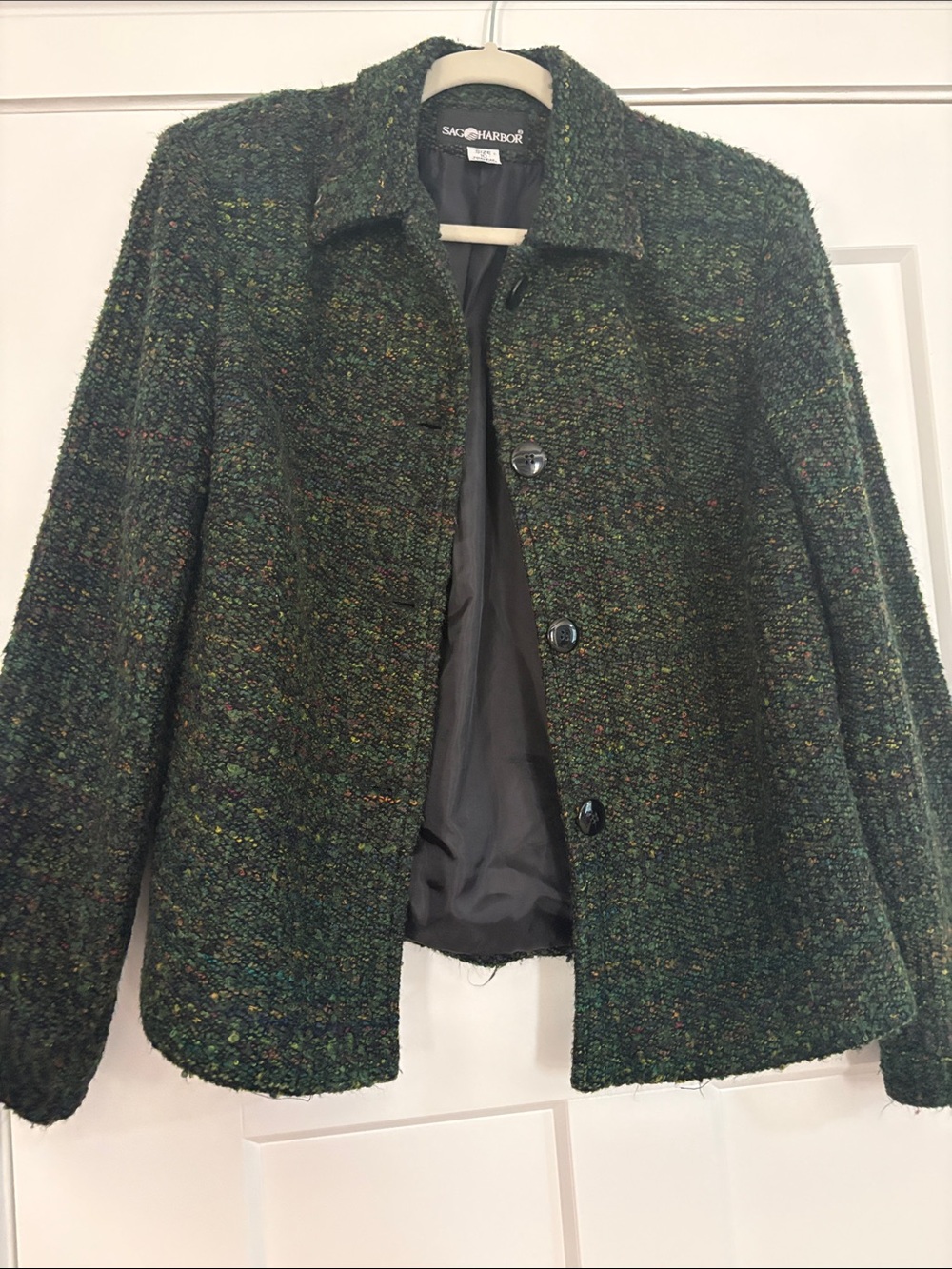 Sag Harbor Dark Green Tweed Button Jacket Size 10
